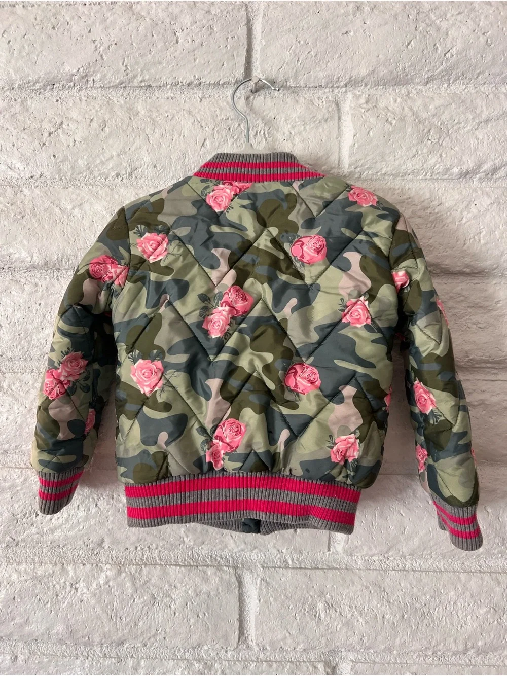 C&C California Girls' Camo & Pink Rose Puffer Bomber Jacket